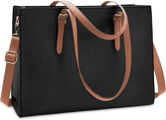 Laptop Bag for Women Waterproof Lightweight Leather 15.6 Inch Computer Tote Bag Business Office Briefcase Large Capacity Handbag Shoulder Bag Professional Office Work Bag
