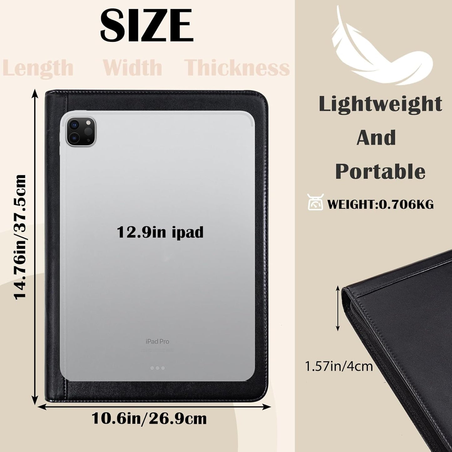 Calfinder Personalized Padfolios Portfolio Binder,3 Ring Leather Binder with Zipper,Professional Padfolios for Women&Men, Business Portfolio Organizer for Resume, Leather Folder for Ipad