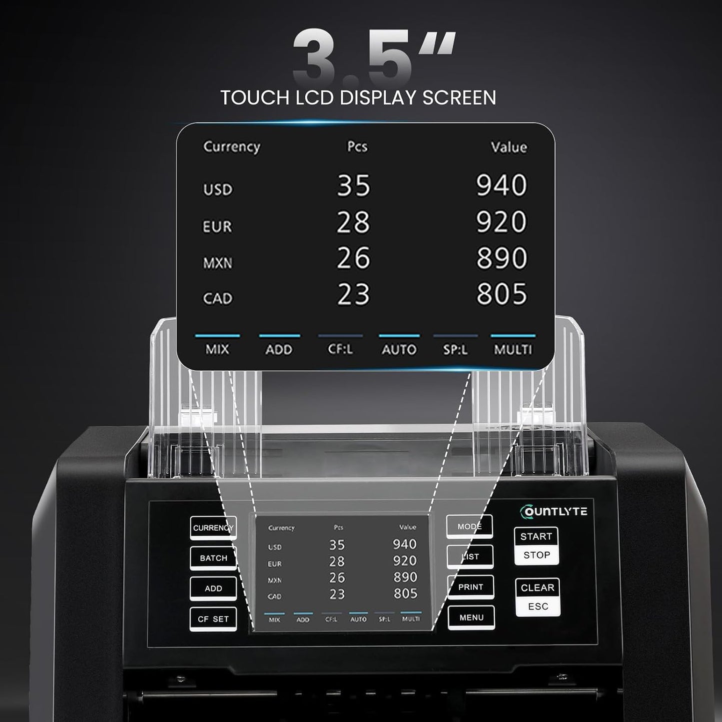 C-N70A Mixed Denomination Money Counter Machine,Value Counting,Multi Currency,CIS/UV/MG/IR Counterfeit Detection Bill Counter,Serial Number,Printer Enabled,Touch Screen,Cash Counter