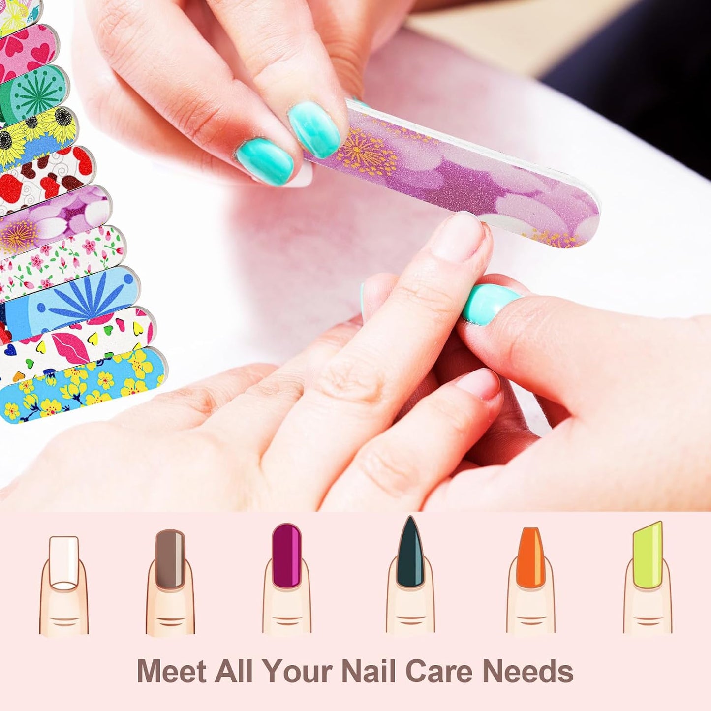 Mini Nail Files, Colorful Emery Boards for Nails Double Sided 180 Grit Emory, Gifts Bulk Fingernails Manicure Tools Shaping Buffing Smoothing Filers Cute 3.5” (100 Pcs Colorful 180 Grit 3.6 in)