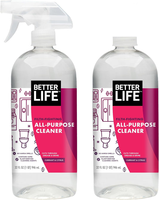 Better Life Multi Surface Cleaner - Plant Derived Cleaner Spray, Non-Toxic All Purpose Cleaners, Eco-Friendly Non Toxic Cleaning Supplies for Home, Currant and Citrus Scent, 32 Fl Oz * 2