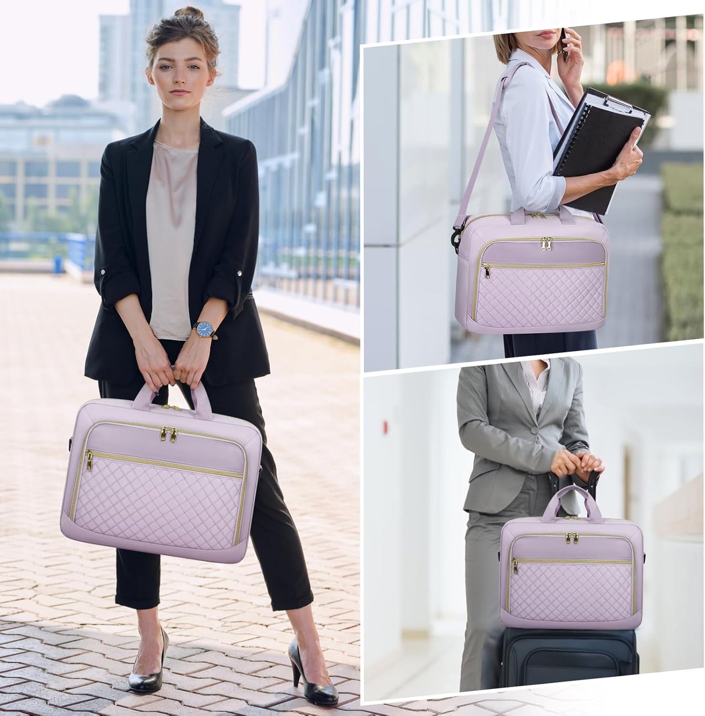 NEWHEY Laptop Bag 17.3 Inch Laptop Briefcase for Women Men Waterproof Shoulder Messenger Bag Padded Carry On Laptop Case Large College Computer Bag Professional Business Office Work Bag, Grey Purple