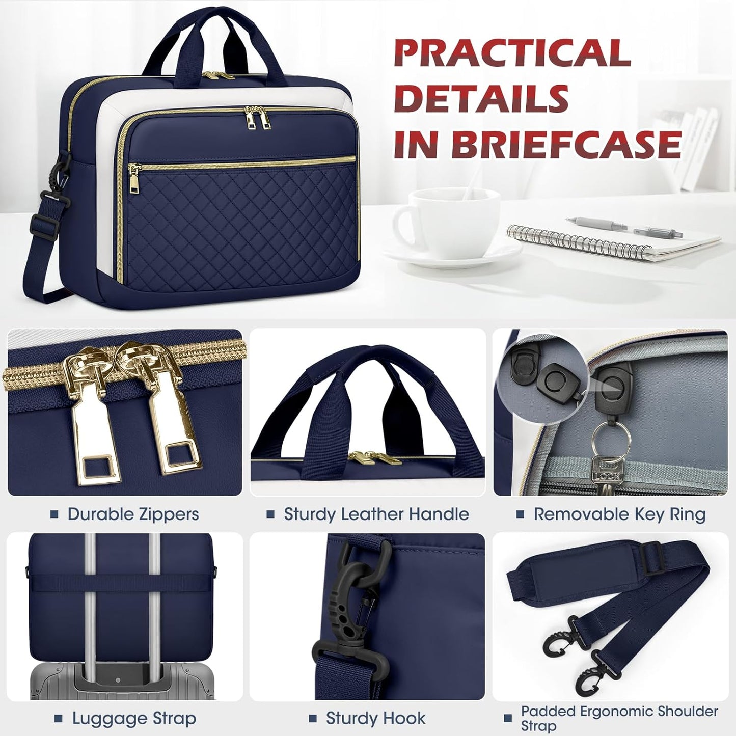 NEWHEY Laptop Bag 17.3 Inch Laptop Briefcase for Women Men Waterproof Shoulder Messenger Bag Large Computer Bag for Business Office Work College, Blue&Beige