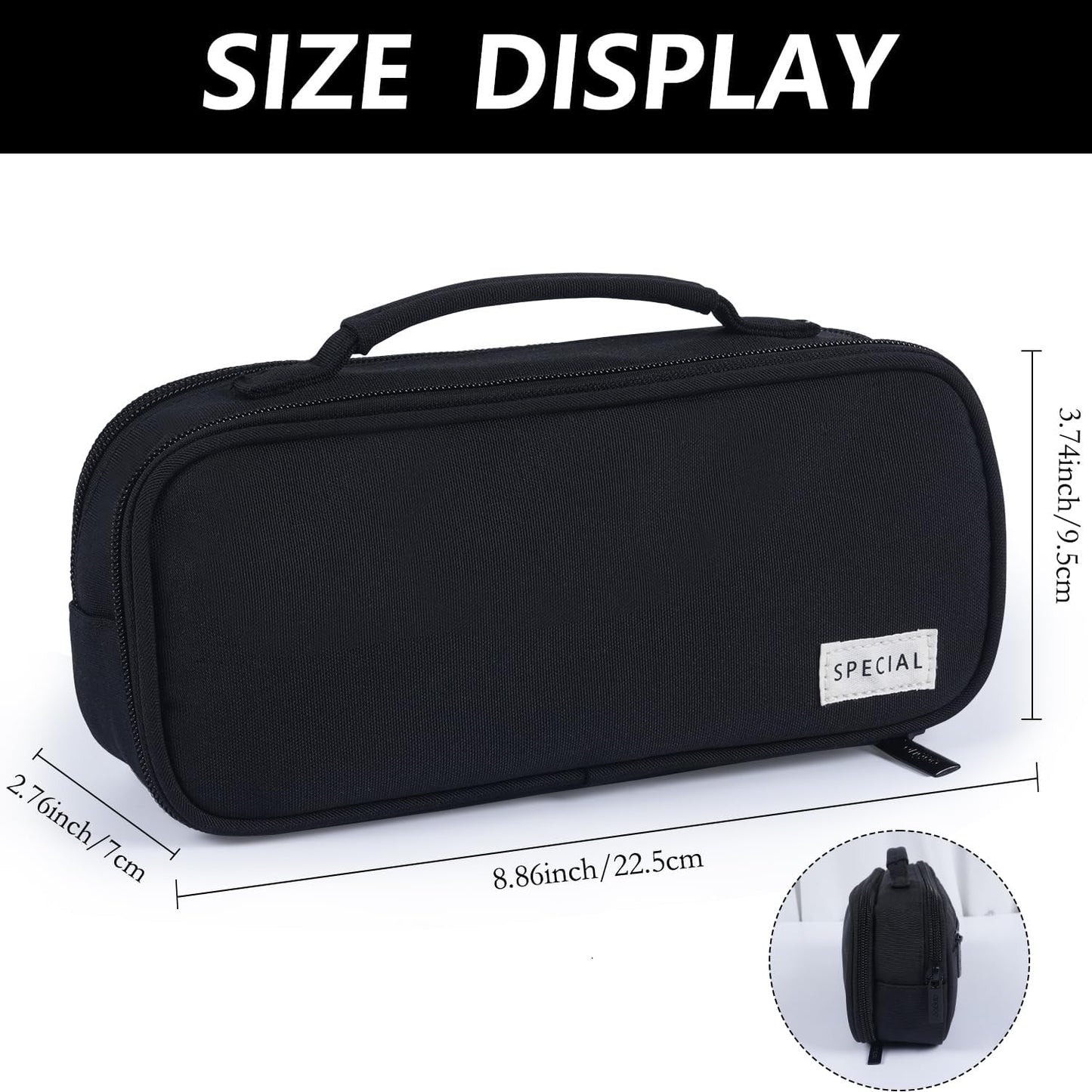 MAMUNU Pencil Case Large Capacity with 3 Compartments, Pencil Case Pouch Bag with Zipper Handle Portable Pen Stationery Organizer for Teen Girls Boys Adults College School Office Travel, Black