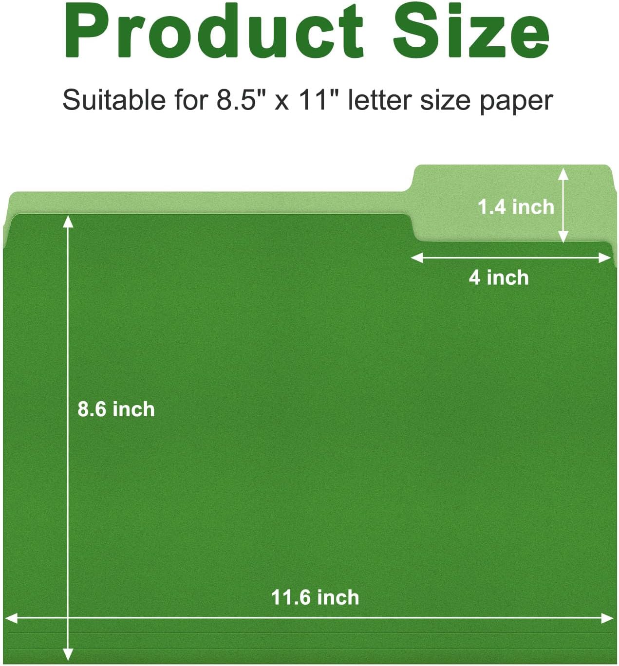 ViVin File Folder, 50 Pack Colored File Folders with 1/3-Cut Tabs, Fits 8.5 * 11 Letter Size Paper, Manilla Folders for Home Office School Documents(Green)