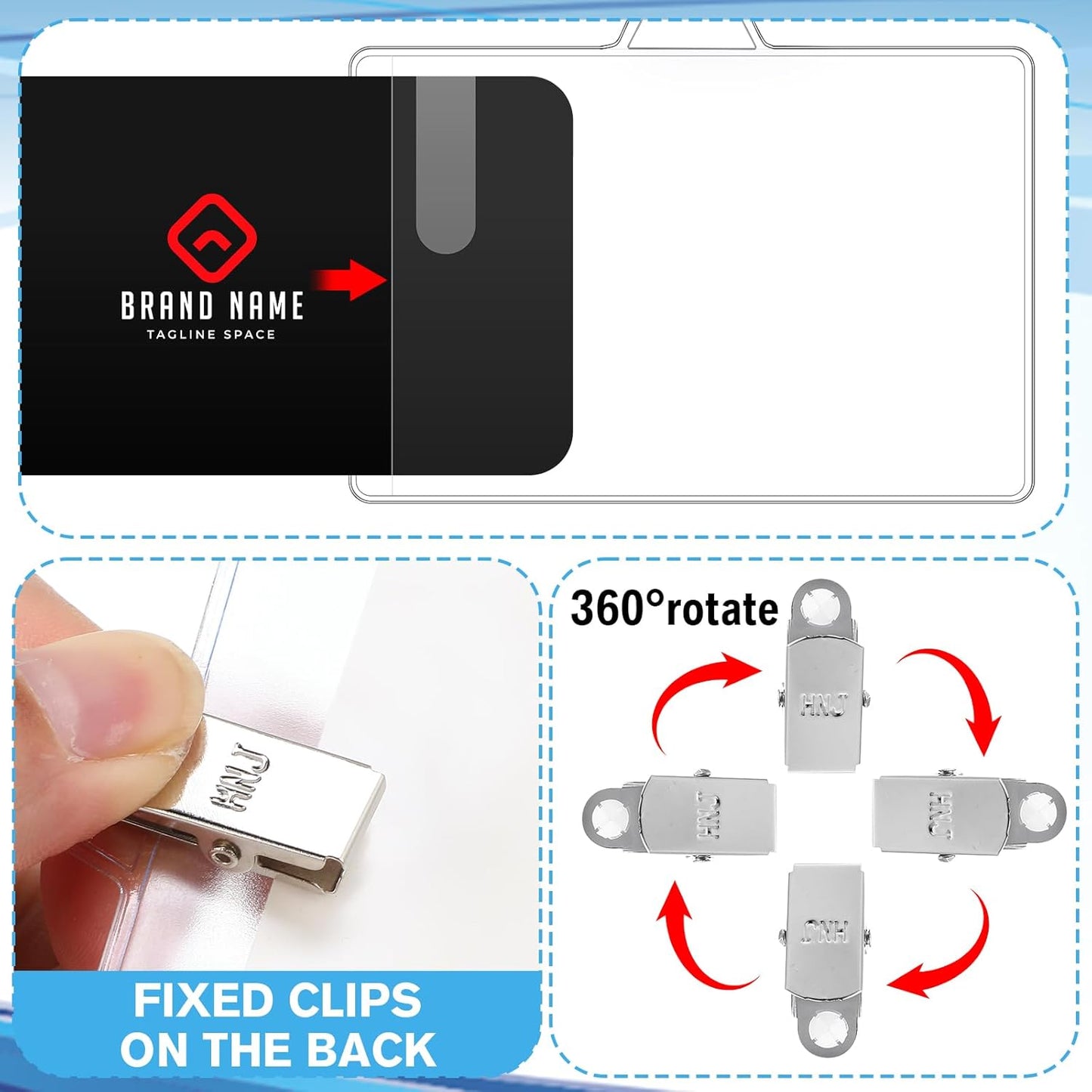 Zonon 150 Sets Name Badge Holders with Clip Clear on Name Tag Waterproof PVC ID Transparent Badge Holder with Resealable Zipper Seal Metal for Teacher Student Worker (Fixed Clips)