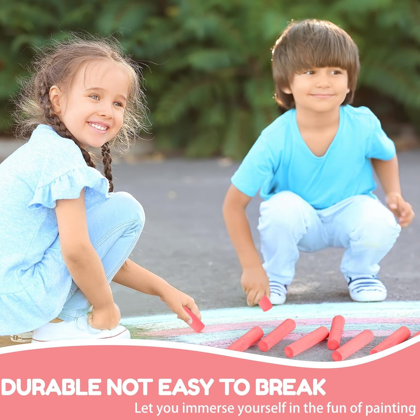 Fulmoon 40 Pcs Jumbo Sidewalk Chalk for Kids Outdoor Art Non Toxic Large Washable Street Chalk for Adults Drawing Painting Classroom(Red,Round Style)