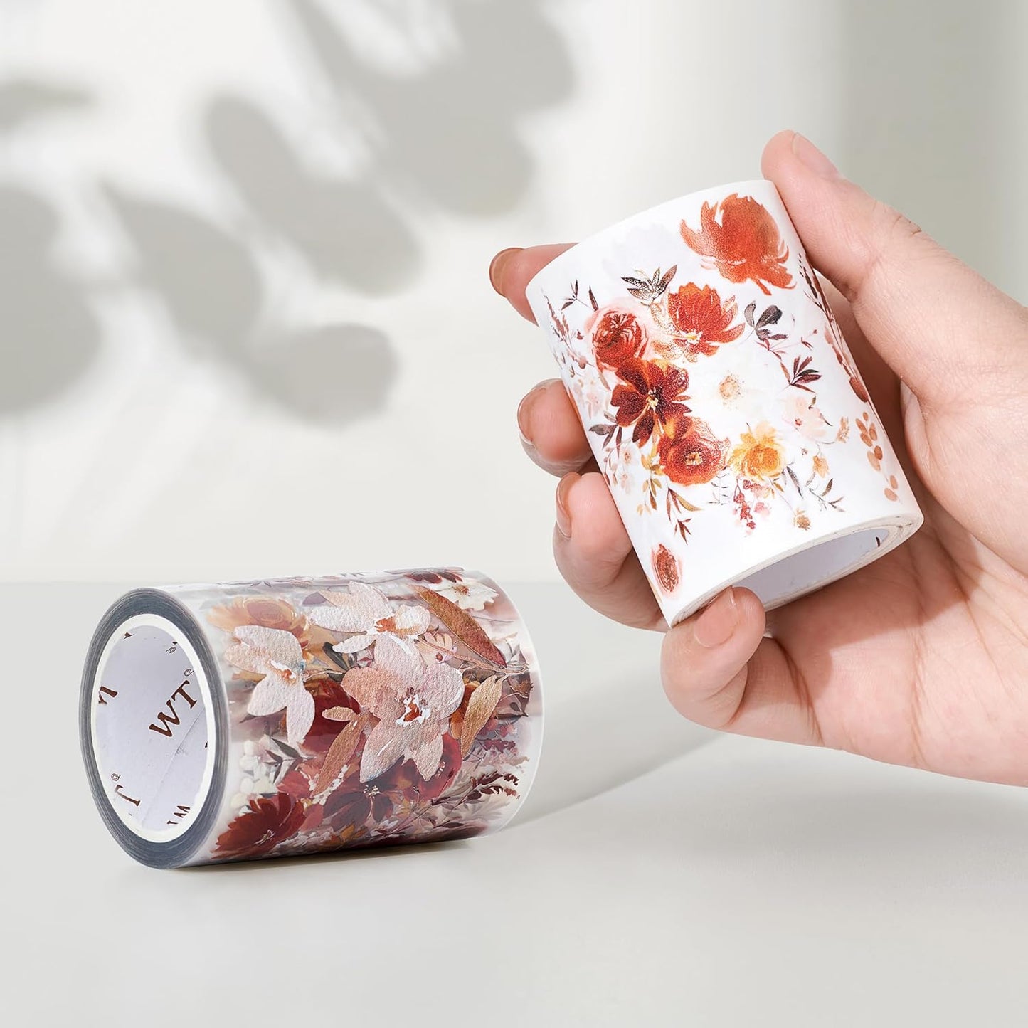 WT Copper Wide Washi Tape for Journaling, Scrapbooking, and DIY Crafts, Autumn Watercolor Floral Decorative Masking Tape, 60mm Width, 5m Length (One Roll)