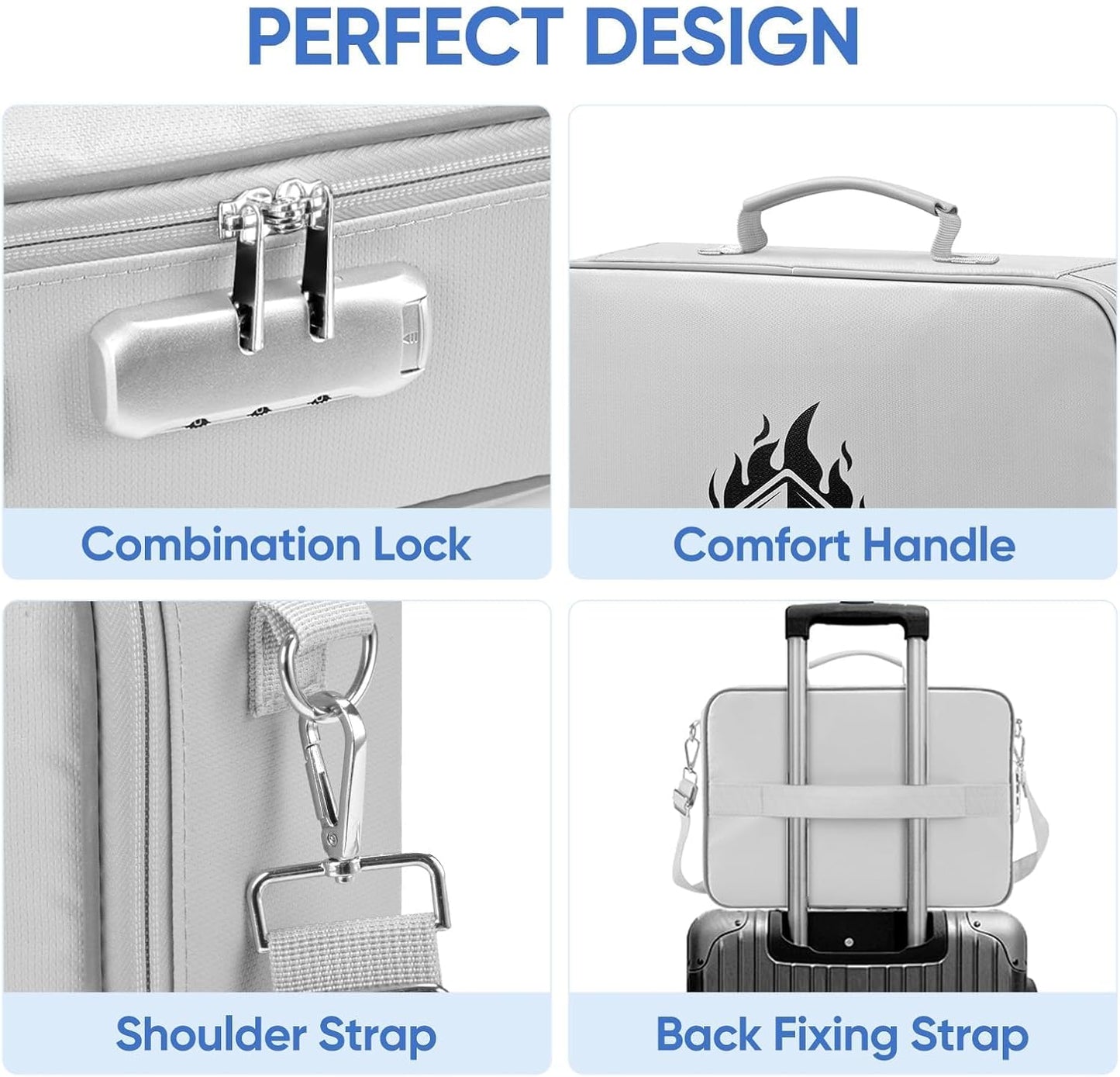 BALEINE Fireproof Document Box with Lock, Portable Fireproof Document Bag Waterproof Fire Proof File Boxes for Documents, File Organizer Box for Important Paperwork (Silver, 15''x11''x4'')