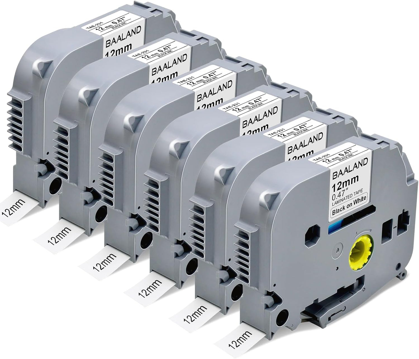 6-Pack Label Maker Tape Replace for TZe231 Tze Tz Tape 12mm 0.47 Inch Laminated White Compatible with Brother P Touch Label Maker PT-D210 PT-D200 PT-D220 PT-H100 PT-H110 PT-D600, Black on White