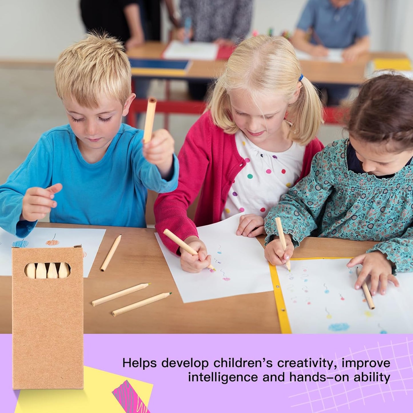 Faccito 100 Packs Mini Drawing Colored Pencils for Kids 3.5 Inch Portable Short Fat 6 Different color Pre Sharpened Pencils in Bulk for Children Painting Classroom School Supplies