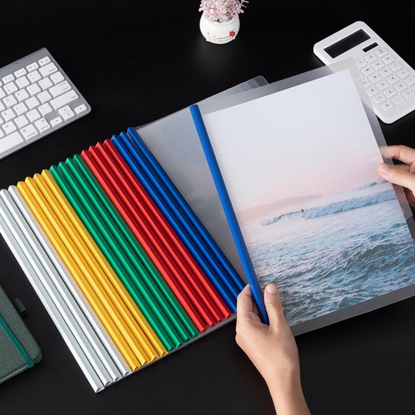 JOERSH 10Pcs Clear Report Covers with Sliding Bar, 40 Sheet Capacity Plastic Binder Paper Protector, Report Folders with Clear Cover for Resume File Documents, 5 Colors