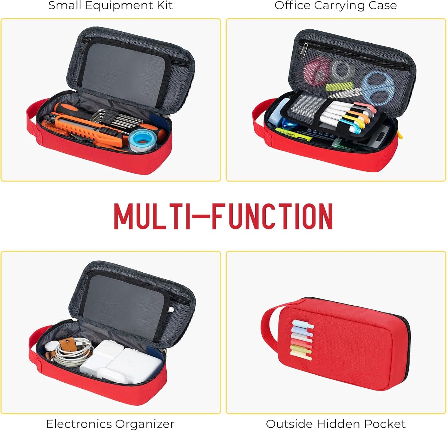 ECHSRT Big Pencil Case, Aesthetic Portable Zipper Pencil Bag with Hidden Pocket, Special Pouch for Men Women Adults, Stationery Organizer Pen Cases for Office Travel, Red