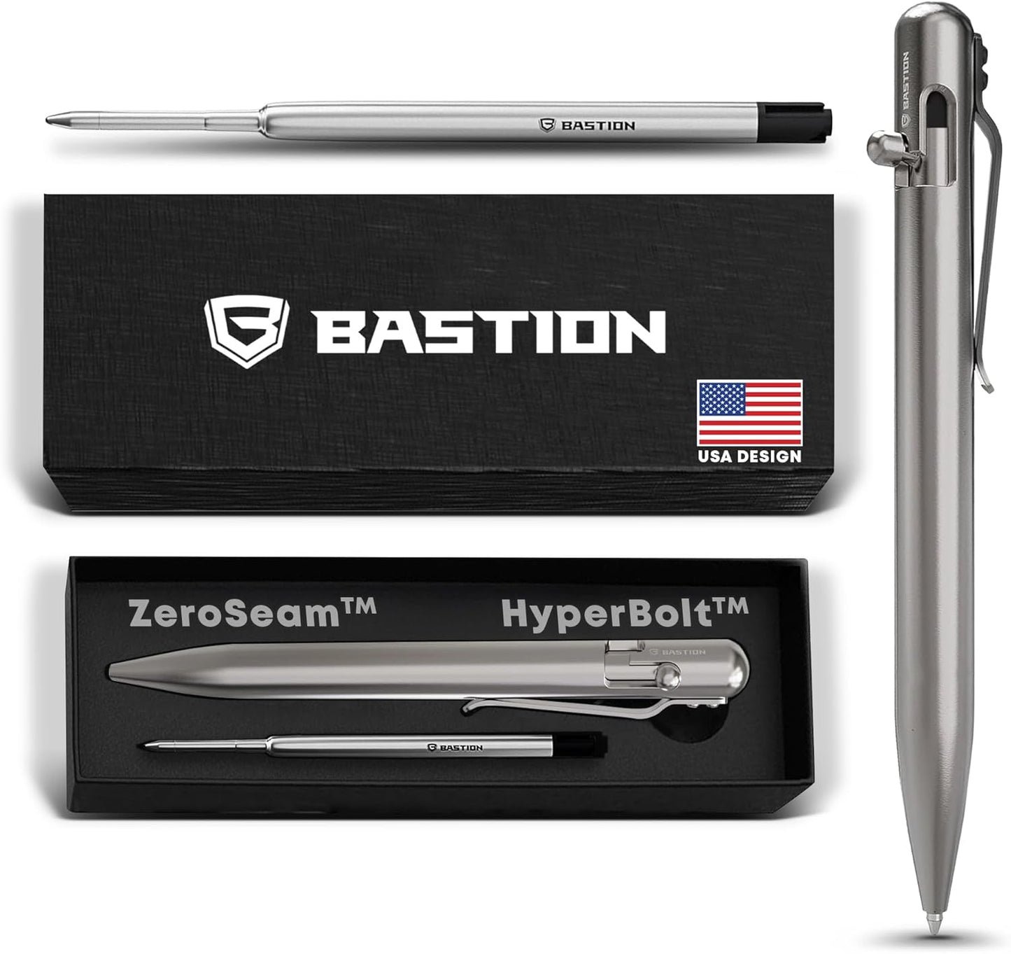 BASTION® Luxury Bolt Action Pen, Durable Professional Ballpoint Pen with Fine Tip, EDC Pen Ink Refillable Pen - 100% Titanium