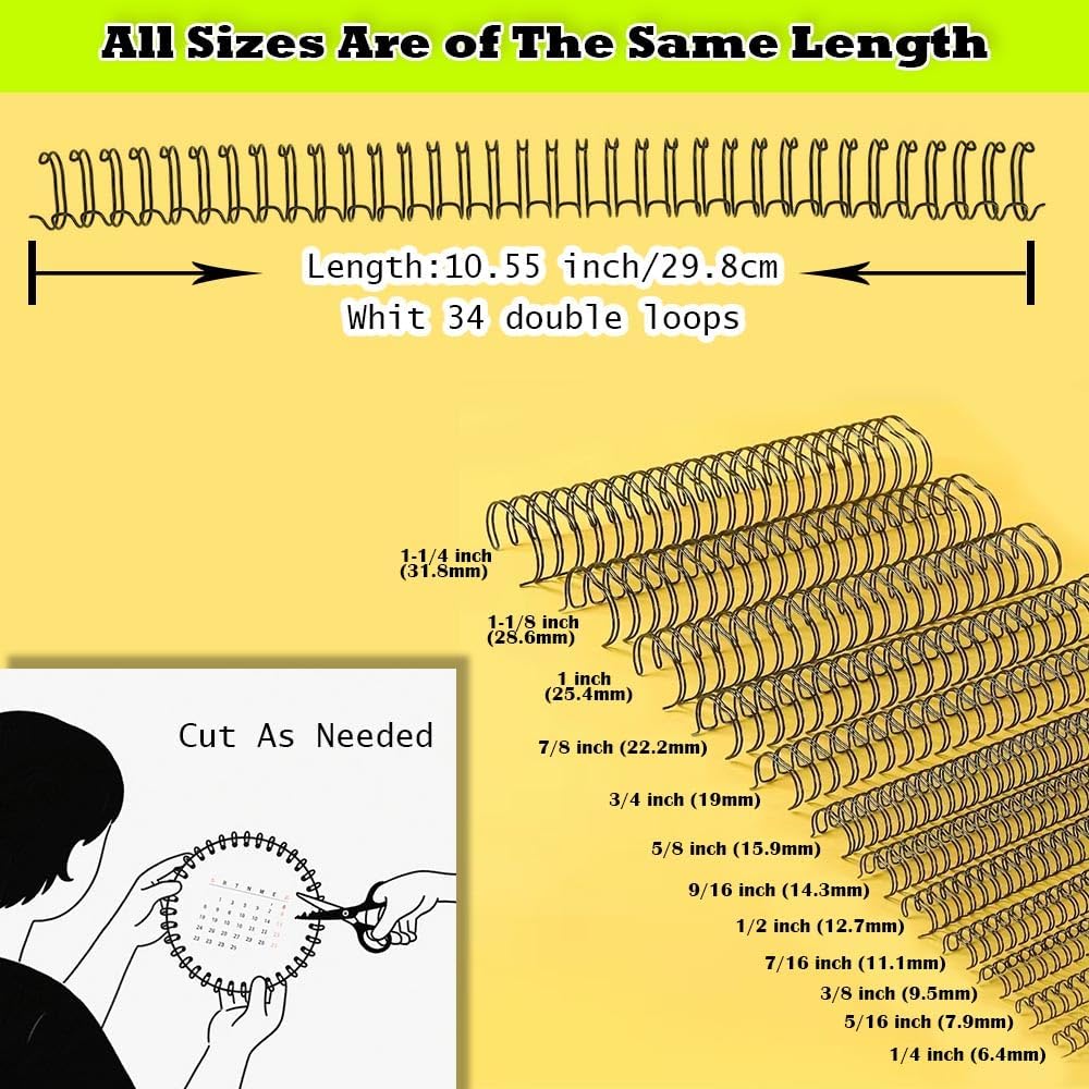1/2 Inch Wire Cinch Book Binding Gold 3:1 Pitch, 100 Pack Double Loop Metal Spiral for Bindings Fit for School Office Notebook Maker, YolieraArt Office Products Binding Combs 100 Sheet Capacity