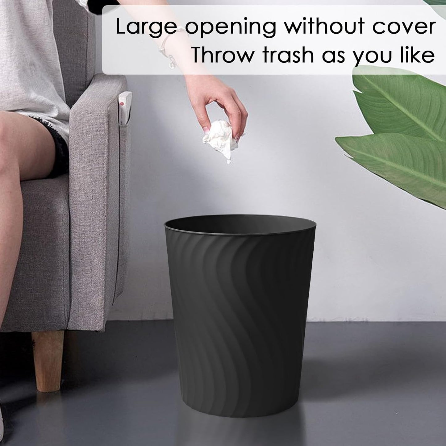 YGJT Small Trash Can, 3 Pack 1.8 Gallons Bathroom Trash Can, Slim Waste Basket, Round Garbage Can, Plastic Trash Bin for Kitchen, Dorm, Bedroom, Office, Living Room, Study, Compact Spaces(Black)