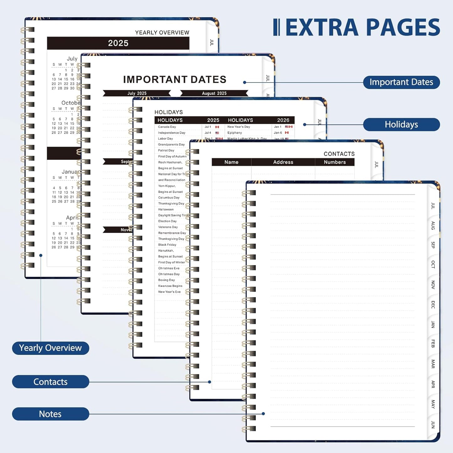 Planner 2025-2026 for Women & Men, Weekly and Monthly Calendar Notebook (July 2025 - June 2026), Hardcover Spiral Bound School Teacher Student Planner with Tabs, Inner Pocket, A5 (6.3" x 8.5")