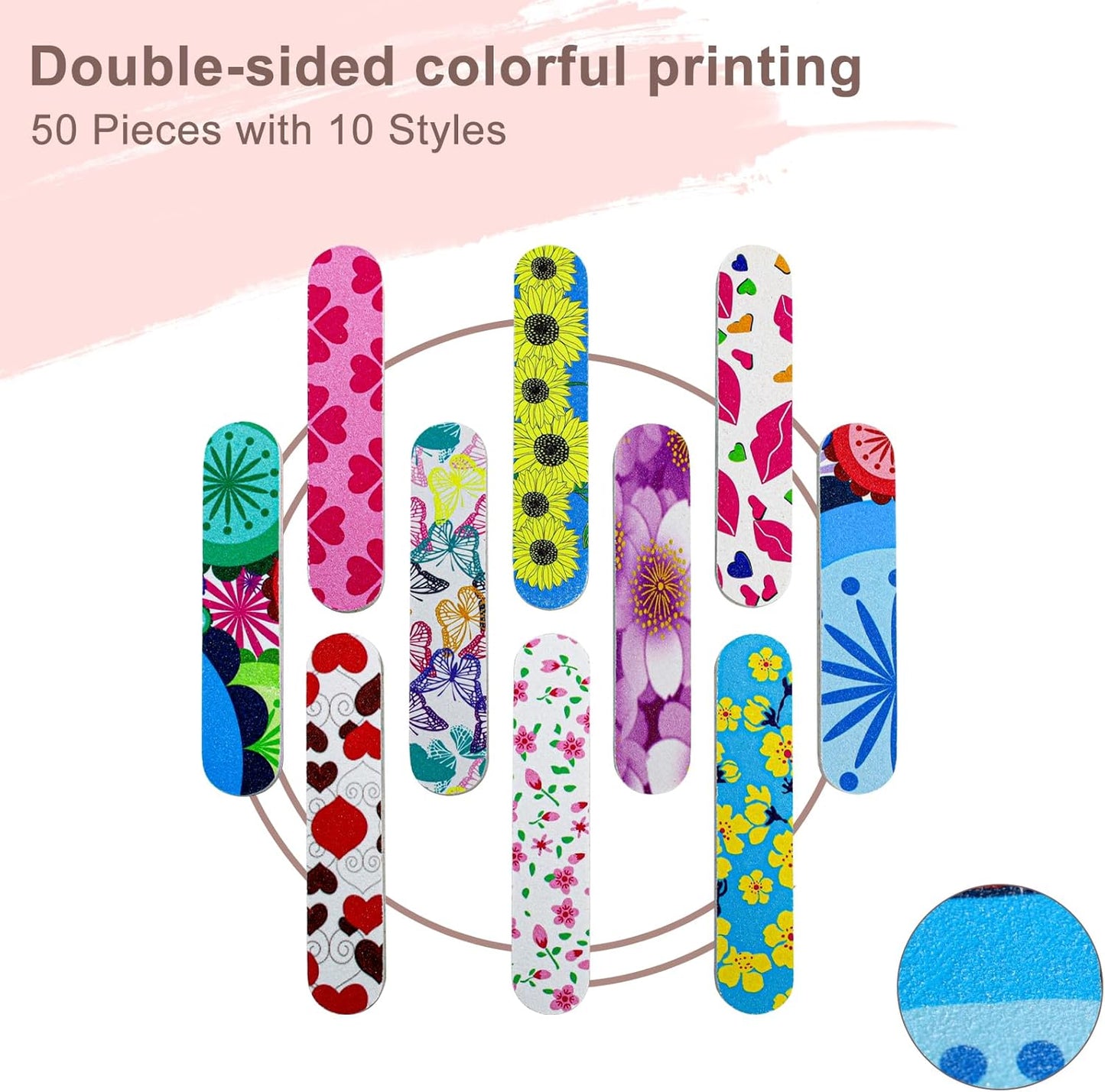 Mini Nail Files (50 Packs), Colorful Emery Boards for Nails Double Sided 180 Grit Emory, Gifts Bulk Fingernails Manicure Tools Shaping Buffing Smoothing Filers Cute 3.5”
