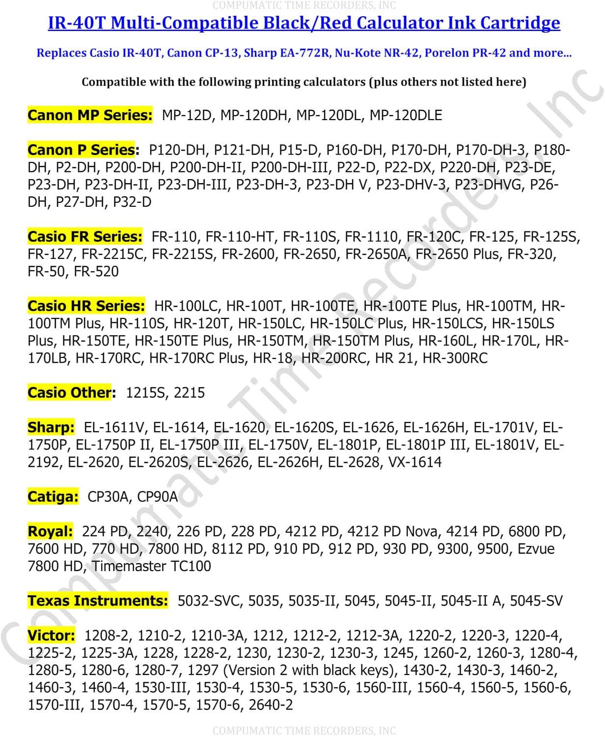 (6 Pack) COMPUMATIC Compatible/Replacement Calculator Ink Roller, Black/Red IR-40T, for Casio HR-300RC HR-200RC HR-170RC HR-150RC HR-100RC HR-100TM HR-150TM and More