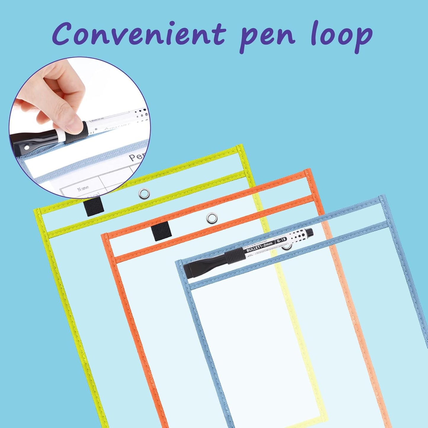 Antner 30 Packs Oversized Reusable Dry Erase Pocket Sleeves Clear Plastic Page Sleeves Sheet Protectors, 5 Assorted Colors 10x13" Ticket Document Holders, Shop Office School Teacher Classroom Supplies