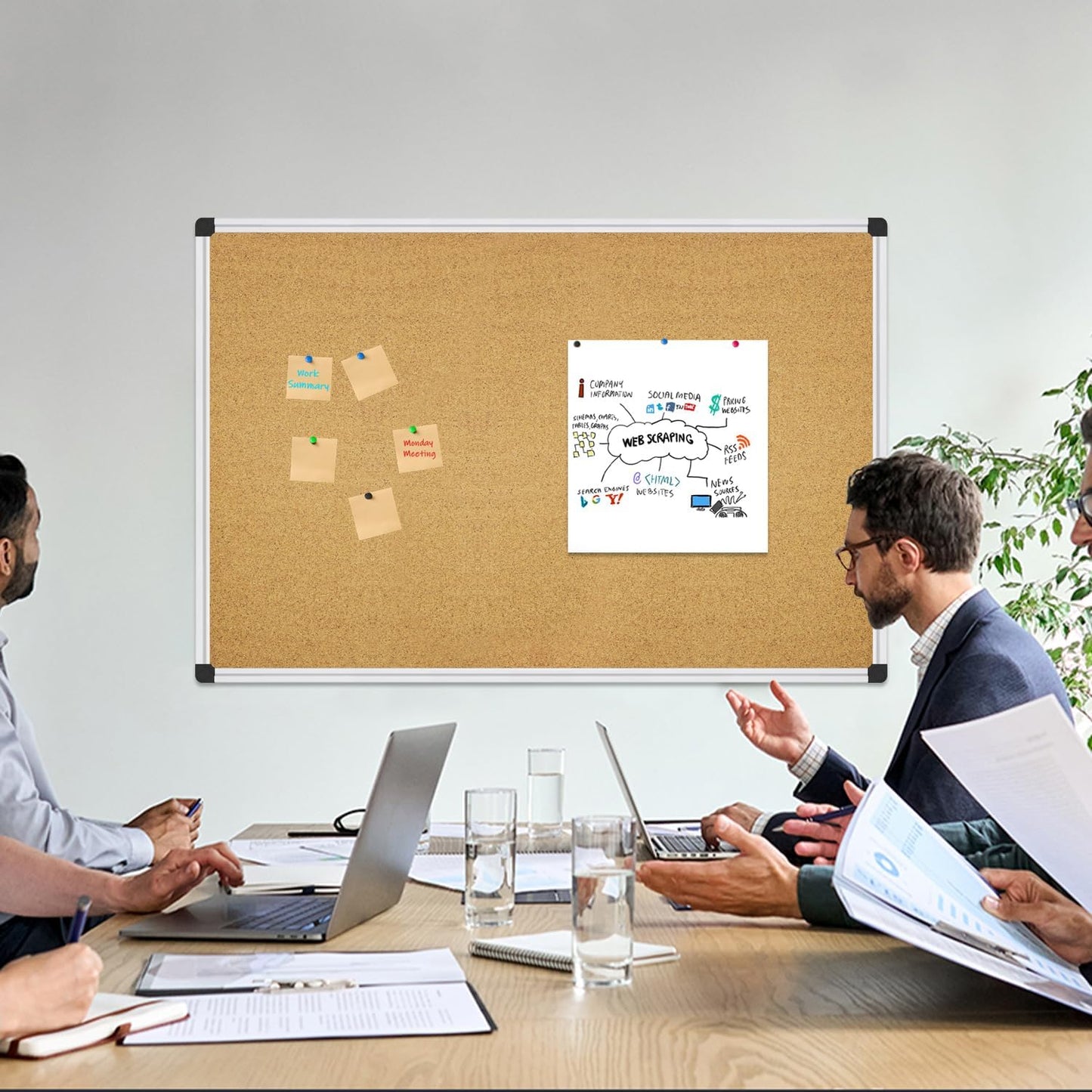 XBoard Cork Board 36 x 24, Notice Cork Bulletin Board, Corkboard with Aluminum Frame and Push Pins for Display