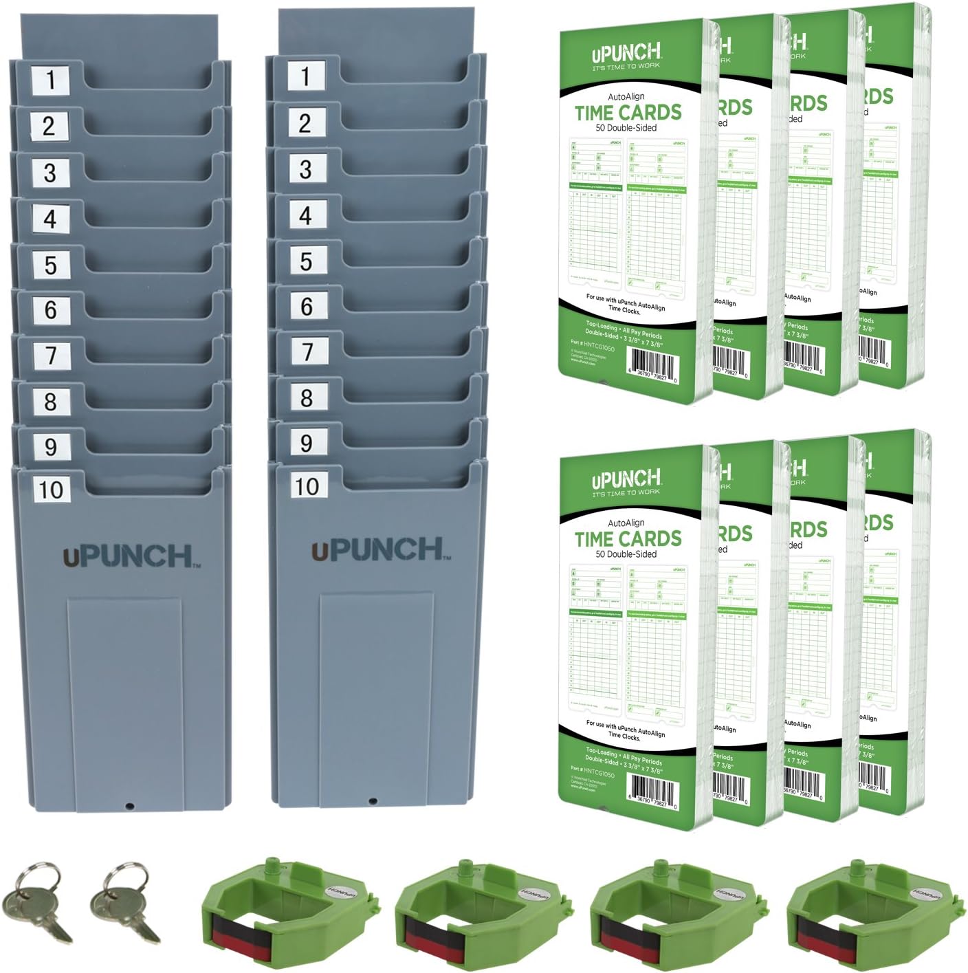 uPunch HN3540 Complete Small Business Start-Up Kit: AutoAlign Time Clock System with 400 Time Cards, 4 Ribbons, and 2 Racks