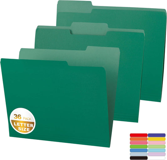 36 Packs Colored File Folders,Green File Folders,Two Tone Color File Folder 8.5 x 11 Inch,1/3 Cut Tabs Letter Size,Manila File Folders for Office,School and Home,Organization