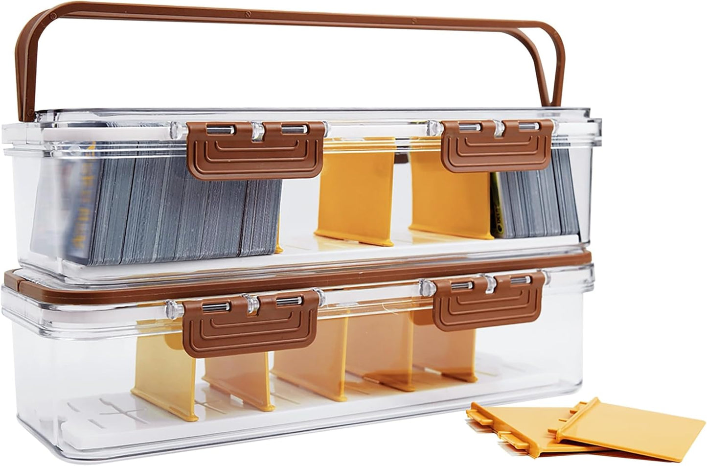 Toploader Storage Box, 2-pack Trading Card Storage Box with 5 Dividers, Highly Clarity Double handle TCG Card Storage Box, Large For Toploaders 650+Cards, Fit for YuGiOh, MTG and Sport Cards