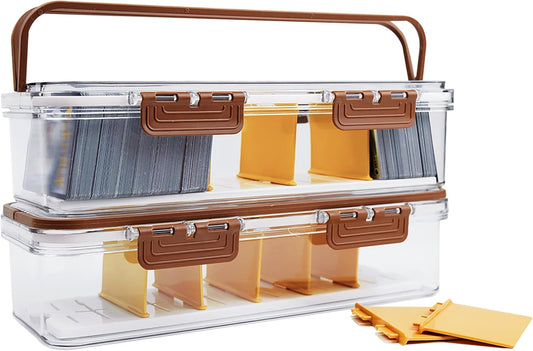 Toploader Storage Box, 2-pack Trading Card Storage Box with 5 Dividers, Highly Clarity Double handle TCG Card Storage Box, Large For Toploaders 650+Cards, Fit for YuGiOh, MTG and Sport Cards