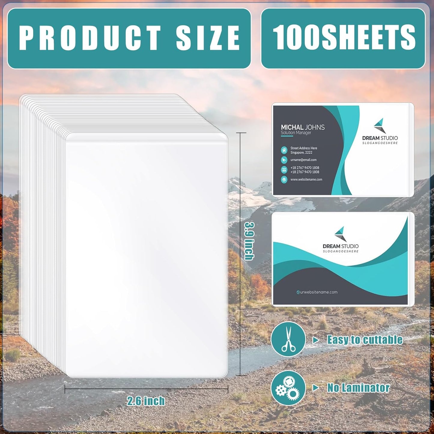 100 Sheets Self Seal Laminating Pouches Business Card Size 2.6x3.9inch Self Adhesive Laminating Sheets Gloss Finish No Laminating Machine Needed for Id Card Small Card