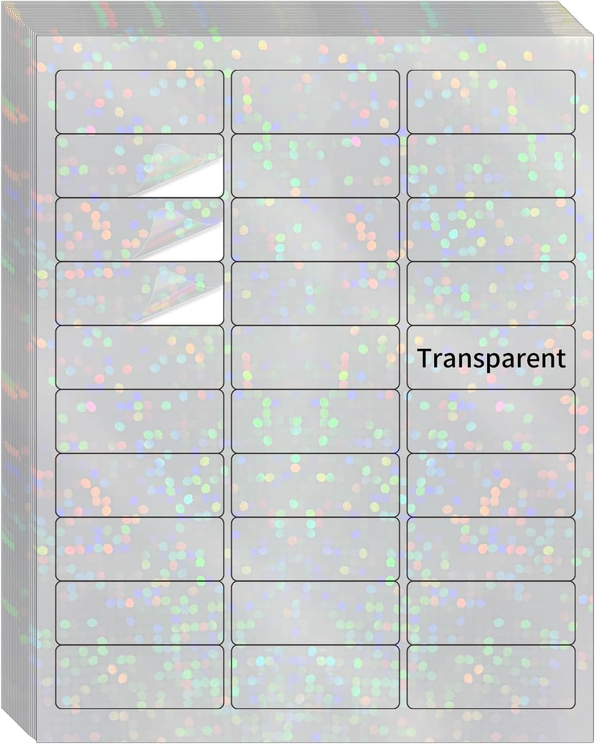 STARLIBOO Transparent Stickers Labels -1" x 2-5/8" Clear Address Labels Mailing Stickers for Laser/Inkjet Printer 8.5"×11"- 20 Sheet (Clear Holographic Dot)