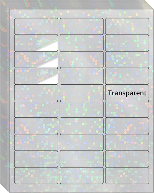 STARLIBOO Transparent Stickers Labels -1" x 2-5/8" Clear Address Labels Mailing Stickers for Laser/Inkjet Printer 8.5"×11"- 20 Sheet (Clear Holographic Dot)