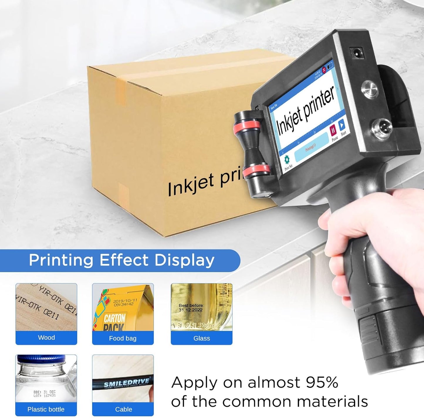 Handheld Inkjet Printer with 42ml Quick-Drying Ink Cartridge, Portable Ink Jet Coding Machine for Text/Date/Batch Number/QR Code/Barcode/Logo, Print Height from 0.08 to 0.5 Inch (ZM-C800)
