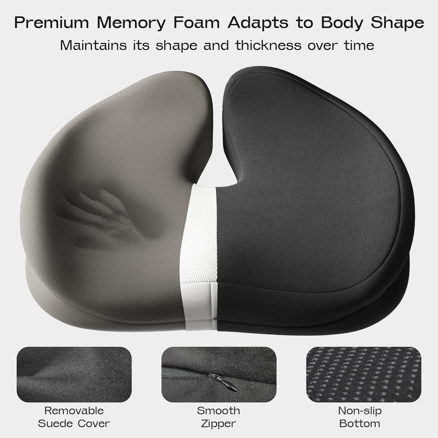 Seat Cushions for Office Chairs - Patented Coccyx Cushion for Tailbone Pain - 21.2" W x 16.5" L Extra Large Memory Foam Seat Cushion with Removable Cover