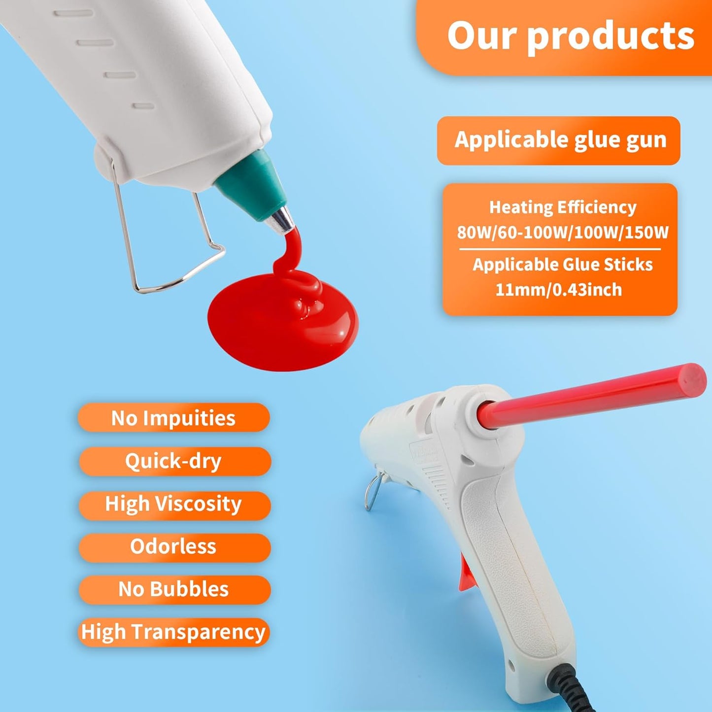 MATUFF Red hot Glue Sticks Full Size 0.43” Dia x 8” Long, 52 pcs Hot melt Adhesive Glue Sticks, All-Purpose Colored Glue Gun Sticks for Christmas Decoration Crafts Arts School Home Repair Bonding