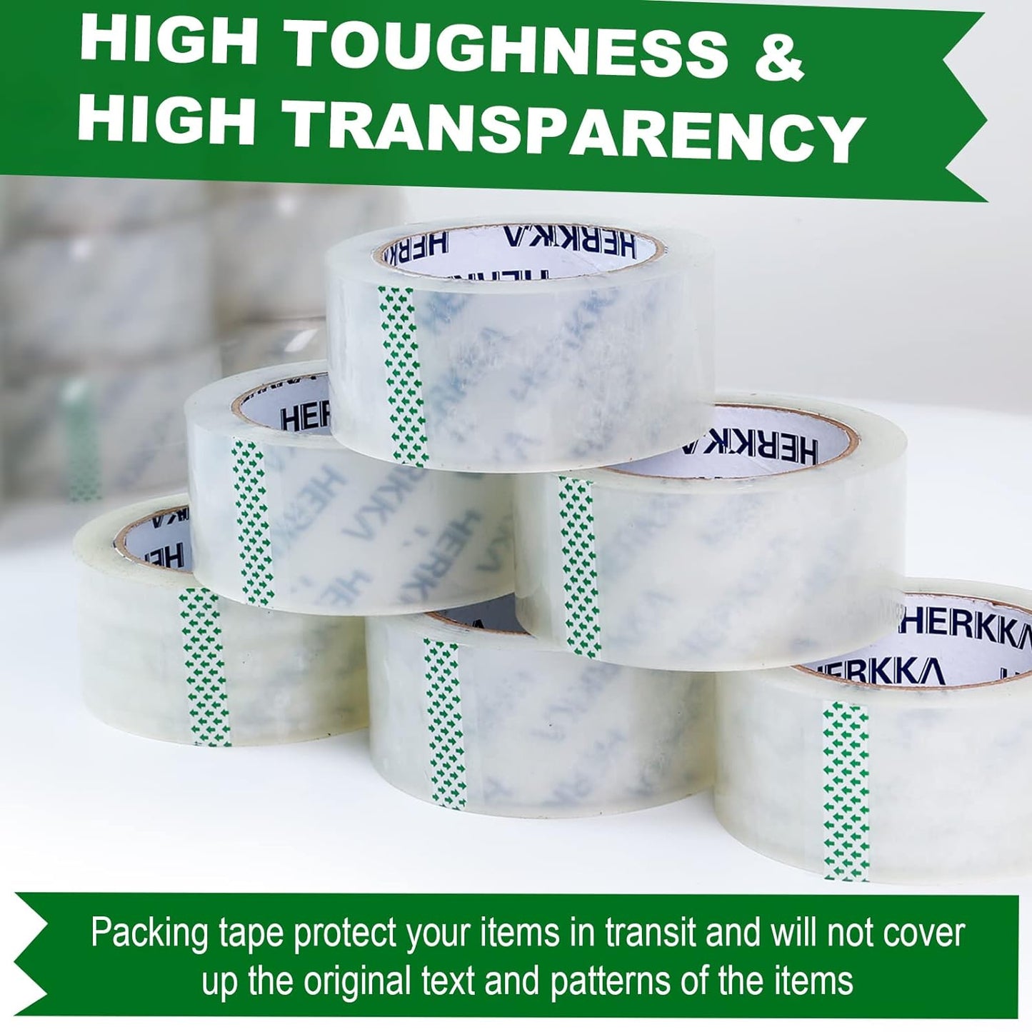 HERKKA Clear Packing Tape, 24 Rolls Heavy Duty Packaging Tape for Shipping Packaging Moving Sealing, Thicker Clear Packing Tape, 1.88 inches Wide, 65 Yards Per Roll, 1560 Total Yards