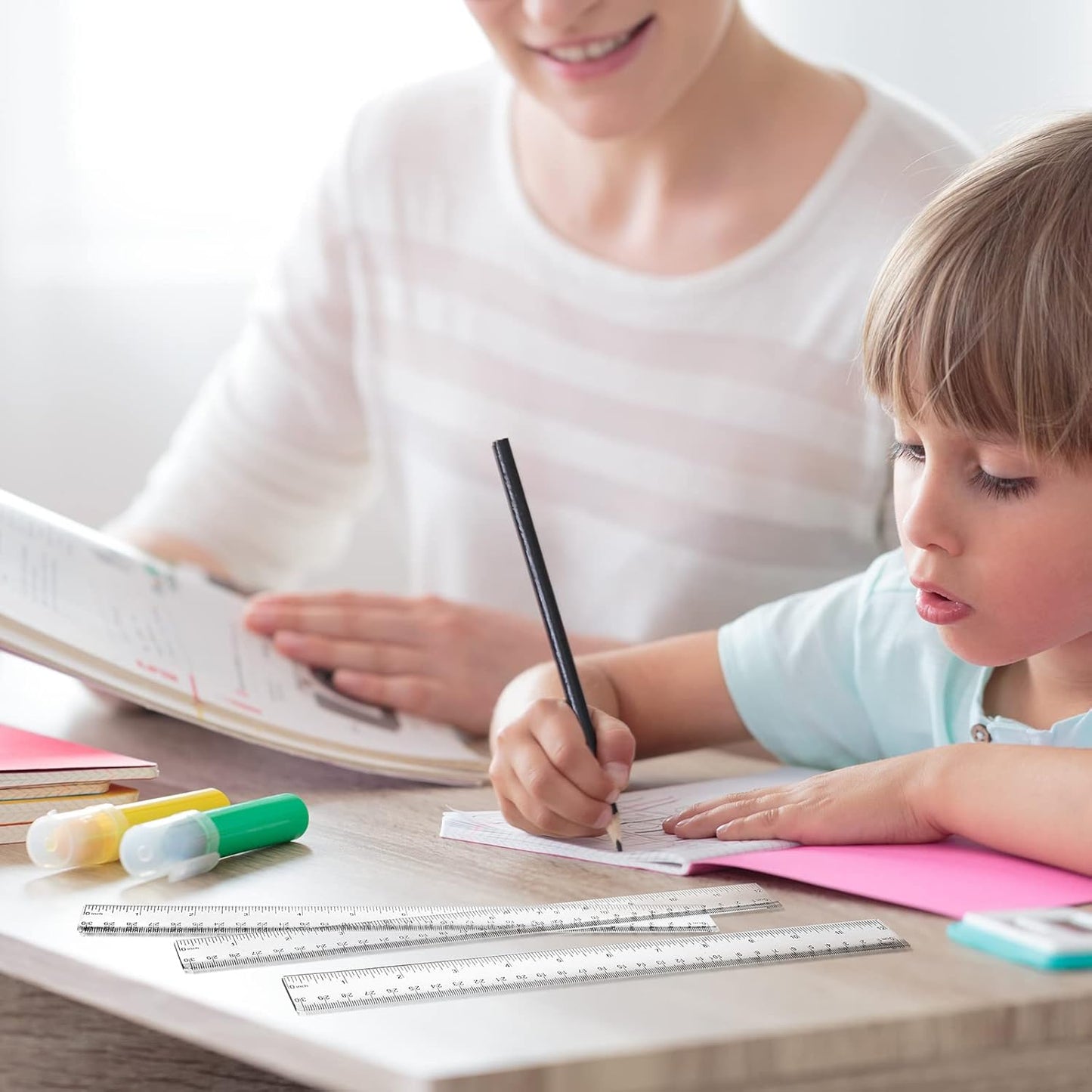 Fuutreo 100 Pack 12 Inch Rulers Bulk Plastic Clear Rulers for Classroom with Centimeters and Inches Drafting Measuring Tools for Back to School Student Classroom Office