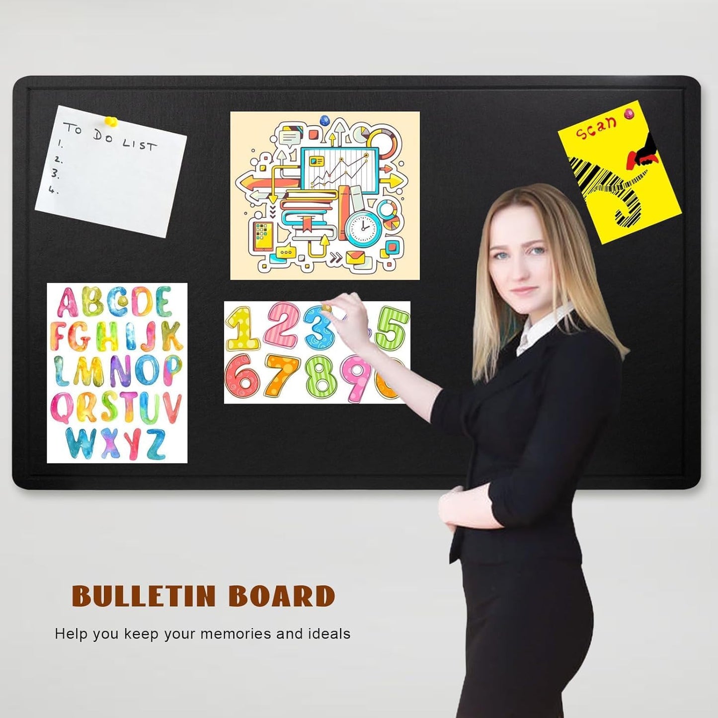 Large Bulletin Board - 72 X 48 inches Cork Board with 30 Pushpin, 6' x 4' Felt Cork Board Notice Pin Board, Self-Adhesive Vision Board Mood Board Foldable Photo Board for Wall (Black)