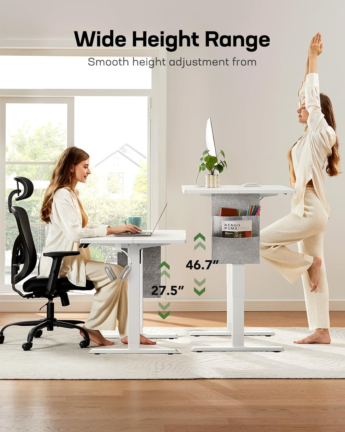 Marsail Standing Desk,Home Office Adjustable Heights Table,Stand Up Desk,63x24 Desktop Sit Stand Gaming Computer Deskfor Study,Writing with 4 Memory Presets,Headphone Hook,Cable Organizer,White