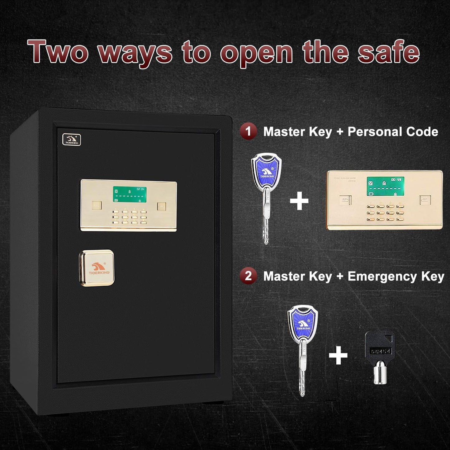 TIGERKING Safe Box,Home Safe,Large Security Box with Double Safety Key Lock and Password for Money and Document,3.7 Cubic Black