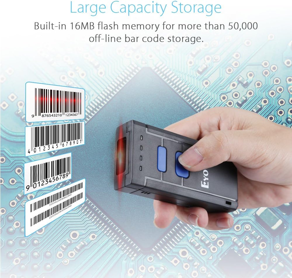 Eyoyo Mini 1D Wireless Barcode Scanner Bluetooth,3-in-1 Bluetooth&2.4G Wireless&Wired Connection, Portable Inventory Bar Code Reader Compatible with iPhone, Android, Windows, Mac Tablets or Computers