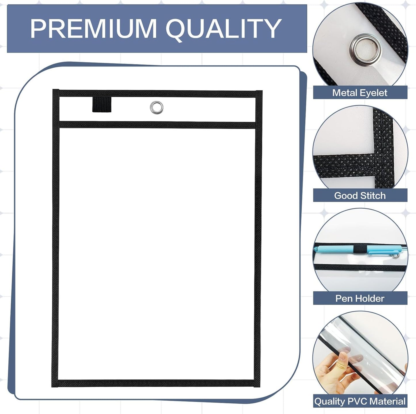 80 Pack Dry Erase Pockets, Black 14 x 10 Inch Reusable Job Ticket Holders Work Order Plastic Sleeves Shop Ticket Folder Dry Erase Sheet Protectors for Teacher Classroom Office Organization