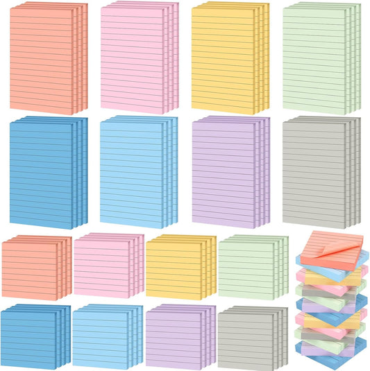 Yexiya 64 Pcs Lined Sticky Notes Self Stick Notes with Lines Bright Assorted Colors Sticky Pad for Home Office Products Post Memos, 1920 Sheets(4 x 6 Inch, 3 x 3 Inch,Fresh Color)