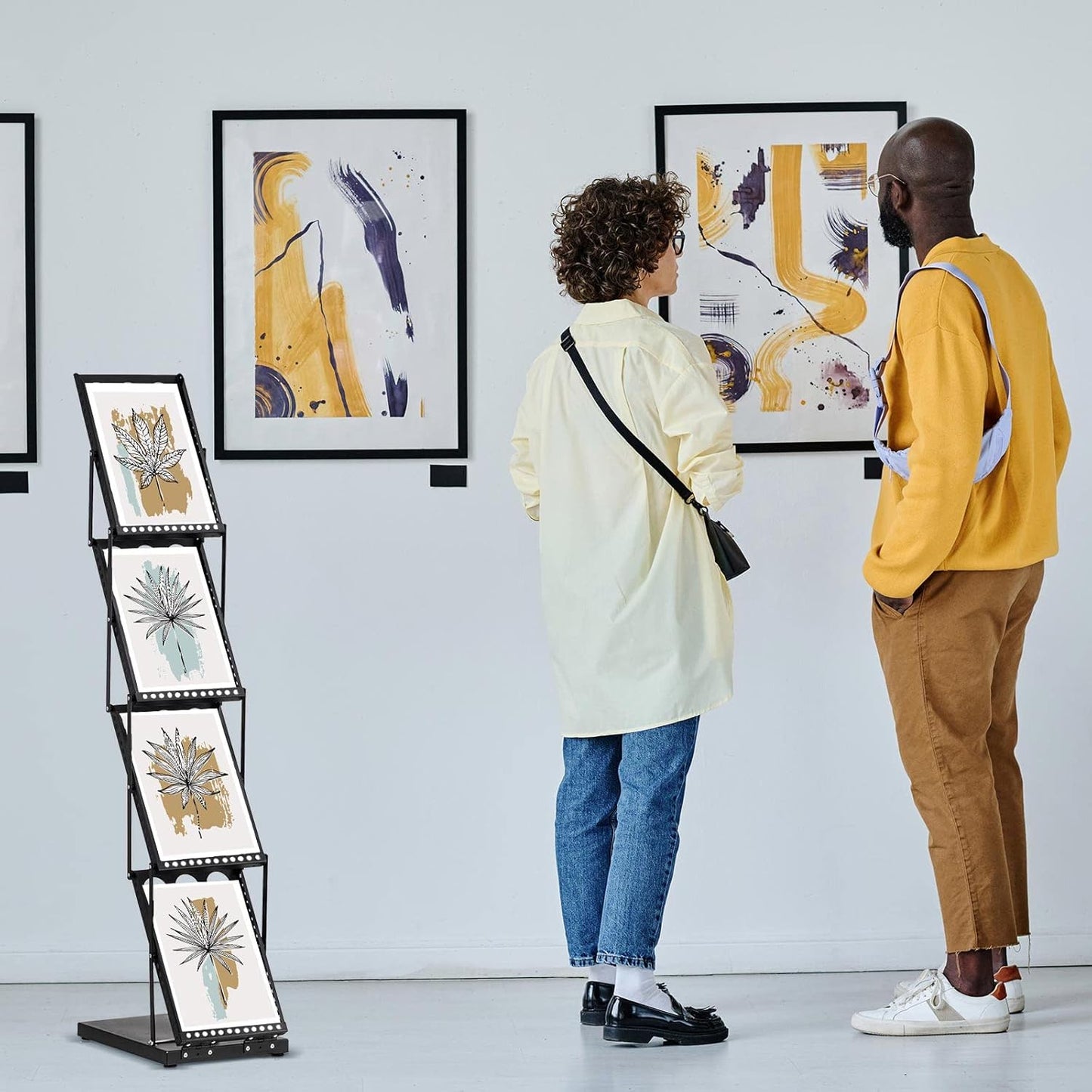 Tatuo 1 Piece Foldable Magazine Rack Metal Catalog Literature Rack Portable 4 Pockets with Carrying Bag Brochure Stand Literature Display Holder Stand for Exhibition Trade Show