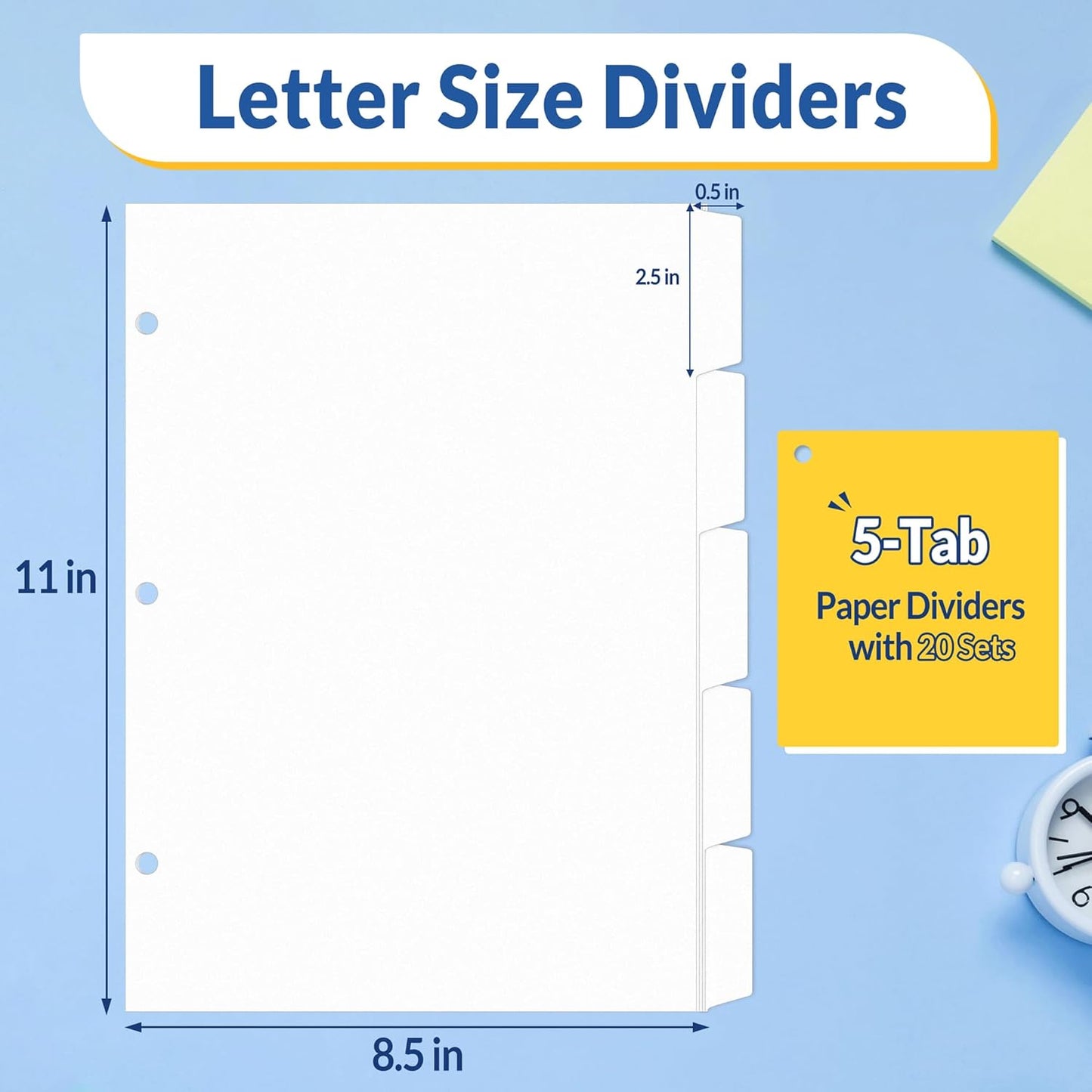 SUNEE Binder Dividers with Tabs for 3 Ring Binder, 8.5 x 11 Paper White Binder Dividers Blank with 5 Tabs, 20 Sets Page Dividers for School, Office and Home, 100 Dividers