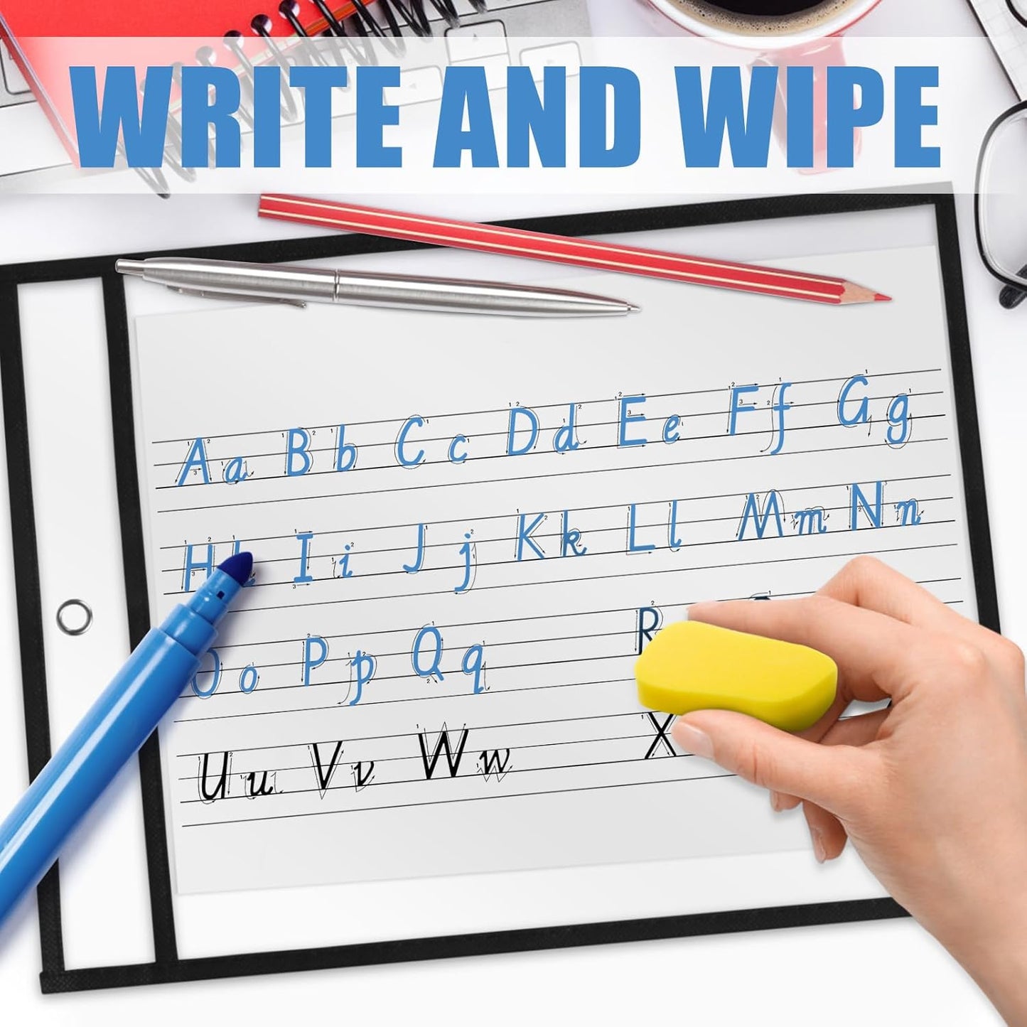 Heavy Duty Sheet Protectors 8.5 x 11 Job Ticket Holders, 30 Pack Dry Erase Pockets Plastic Paper Sleeves Clear Sleeves for Paper Clear Document Protectors for Shop Office Classroom Home, Black
