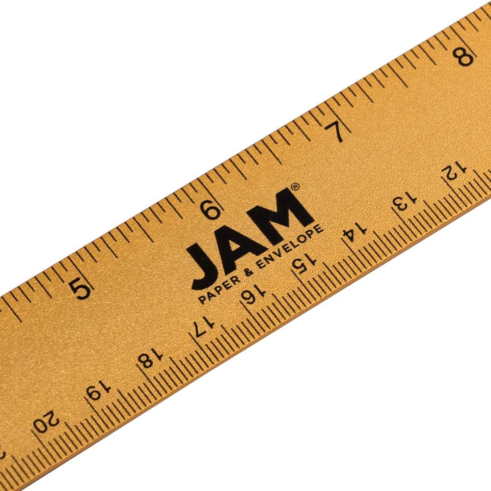 JAM PAPER Strong Aluminum Ruler - 12 Inch - Metal Ruler with Non-Skid Cork Backing - Gold Metallic - Sold Individually