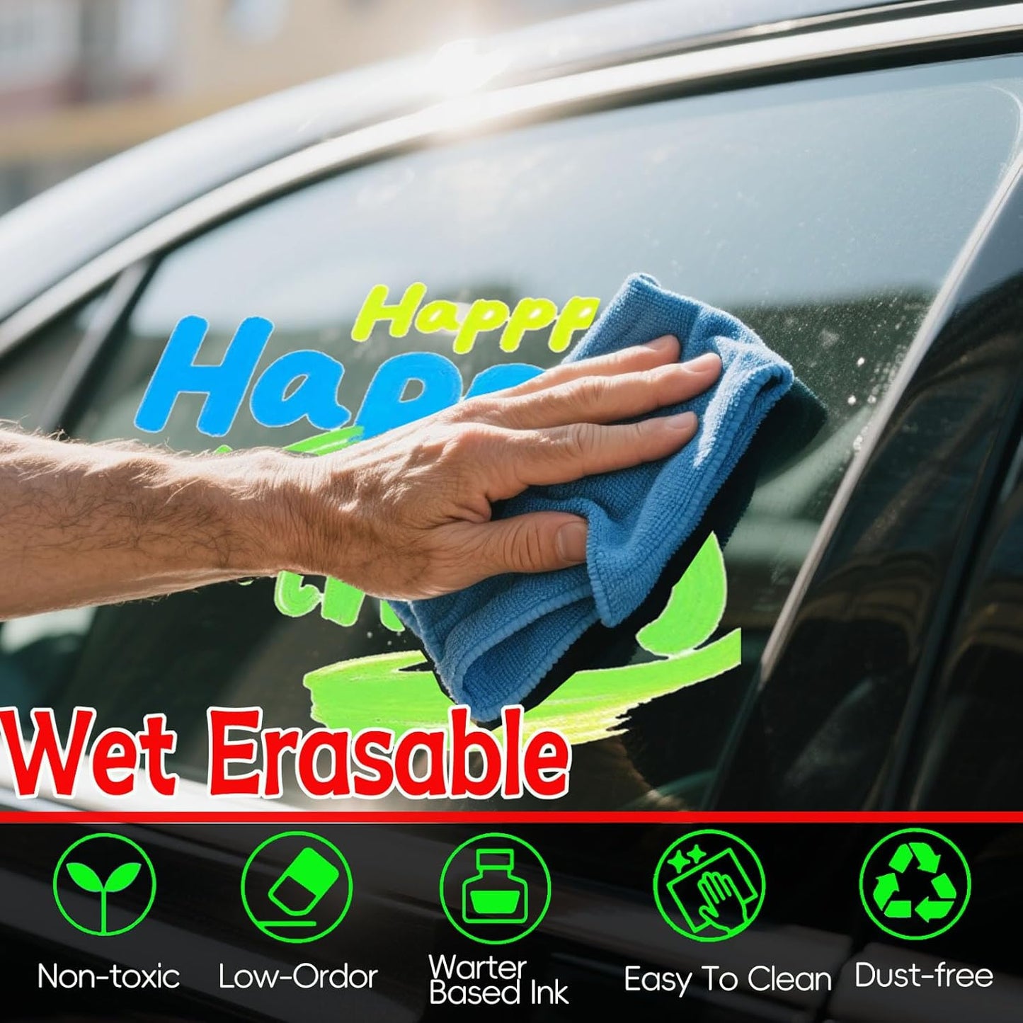 Window Chalk Markers for Cars Glass Washable, 8 Colors Liquid Chalk Marker Pens with 7mm 2 in 1 Nib Wide Tips, Big Chalkboard Markers Car Window pens