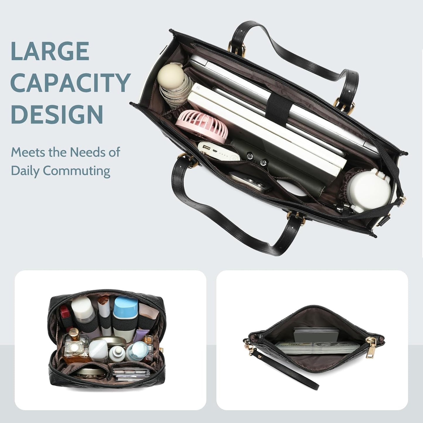 Keyli 3pcs Laptop Bag for Women,15.6 Inch Canvas Tote Bag Work Bags Large Business Computer Briefcase Shoulder Handbag Purse