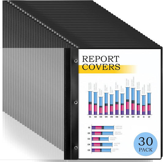 30 Pack Report Covers, COIDEA Report Covers with 3-Prong Fasteners, Presentation Folders for A4 and Letter Size Paper, Clear Front Report Covers Binder Bulk for School Business, 100 Sheet Capacity